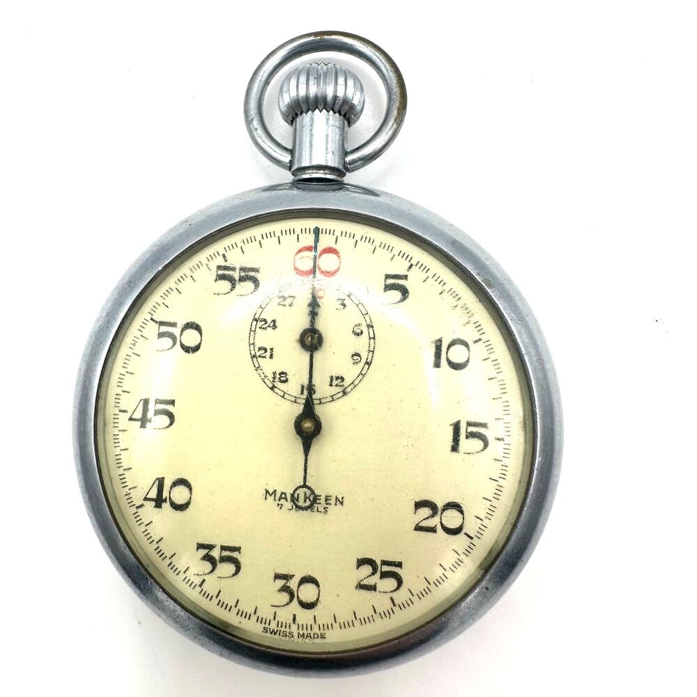 Man Keen Swiss 25s vintage 7 jewels silver tone pocket stopwatch sports timer